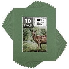 10 Pack 8x10 for 5x7 Basque Green Mats Bevel Cut Acid Free White Core