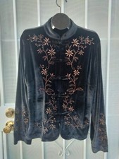 COLDWATER CREEK  Sz XL Women's Jet Black Asian Style Velvet Embroidered Jacket