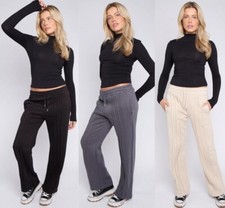 H.O.S Women's 3 Seam Detail Wide Leg Fleece Joggers Style