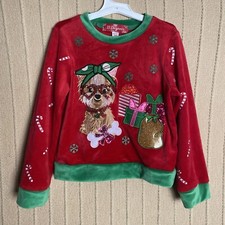 Christmas Sweater Girls Small Green Red Puppy Candy Cane Child Photo Shoot Soft