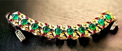 NWT NOS RARE 1960'S CROWN TRIFARI JEWELS OF INDIA SWIRL CABOCHON LINK BRACELET