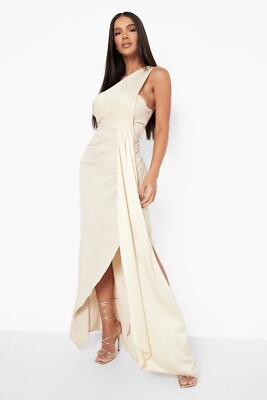 sachin and babi light blue dress Neutral Champagne Bridesmaid Dress Shiny Satin Size Small