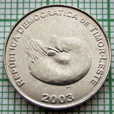 EAST TIMOR TIMOR-LESTE 2003 1 CENTAVO, NAUTILUS MOLLUSC, UNC km# 1