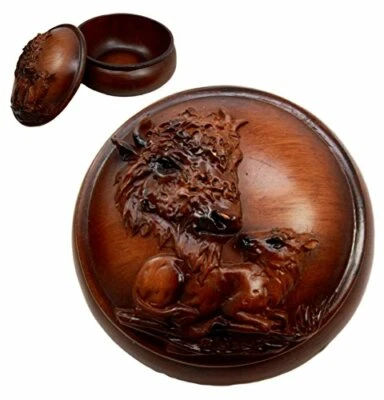EBROS GIFT Faux Wood Wild American Bison Buffalo Rounded Jewelry Trinket Decorative Box