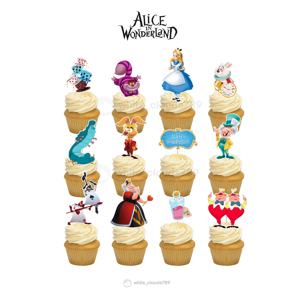 12 Disney Alice in Wonderland Cupcake Topper Food Birthday Party Girl