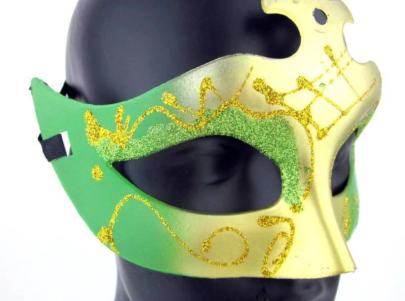 Harlequin Masquerade Mask Green Gold Venetian Crown Party Costume Glitter OSFA - Image 2 of 4