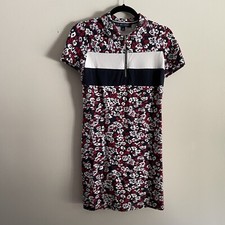Tommy Hilfiger Women SZ S Blue/Red/White Floral 1/4 Zip Collared S/S Shirt Dress