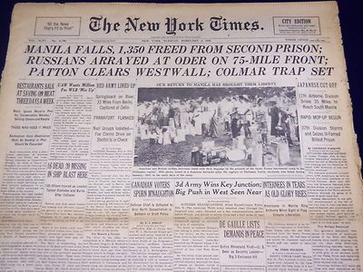 1945 FEB 6 NEW YORK TIMES - MANILA FALLS, 1350 FREED FROM SECOND PRISON - NT 524