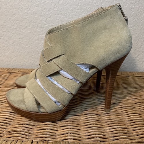 Stuart Weitzman Tan Beige Suede Criss Cross Strappy Heels Size 8.5 - Picture 5 of 11