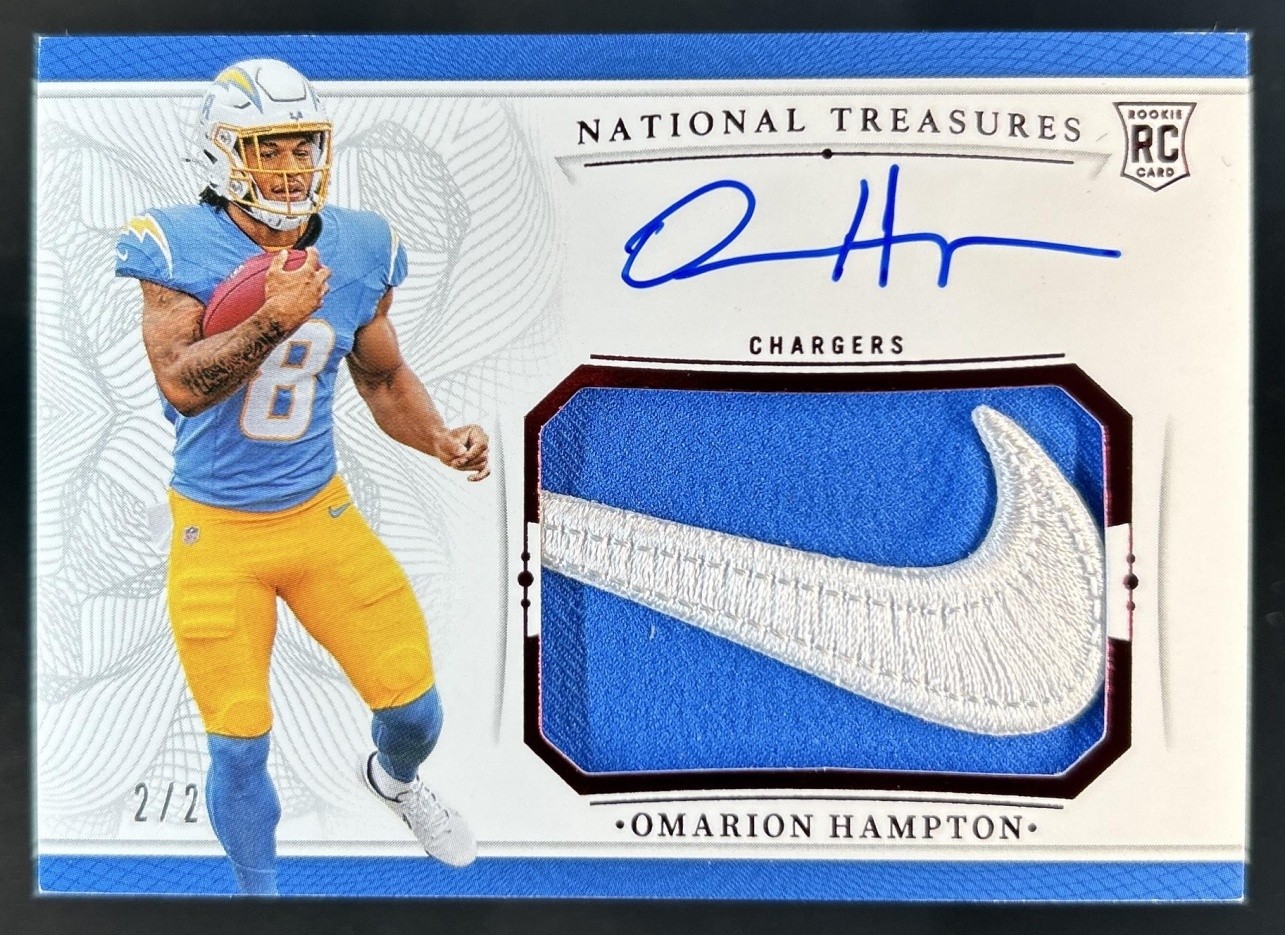 2025 National Treasures Omarion Hampton Crossover Rookie Patch Auto Nike Logo /2 view 1