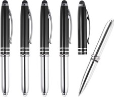 Ballpoint Pen with Stylus Tip and LED Flashlight, 5 Pack 3 in 1 Metal Pen Black