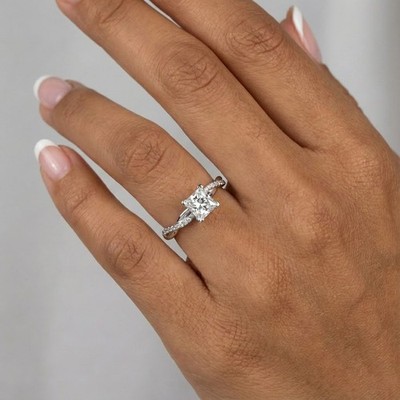 Petite Engagement Ring 14K White Gold 1.26 CT Princess Lab-Grown Diamond D VS2