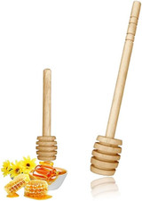 Wooden Honey Dipper Set, Natural Wood Finish, 2 Sizes Included, Deep Grooves for