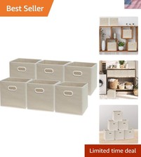 11-Inch Foldable Cube Storage Bins with Handles, Beige