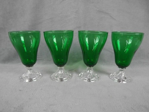 Set Of 4 Vintage Anchor Hocking  Inspiration Green Boopie Burple Water Goblets