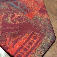 90s Vintage Italian Silk Tie - Abstract Geometric Red  Blue - Retro Seta Silk