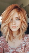 Coppery Red with Light Blonde Highlight Bob Wig 100 Human Hair Lace Front Wigs