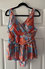 NWOT Tropical Leaf Print Swimdress One Piece Swimsuit Skirted Padded XXL