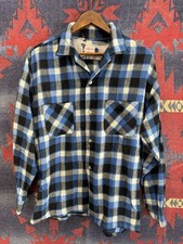 Vintage 50s 60s Brent Loop Collar Flannel Shirt Shadow Plaid Rockabilly L