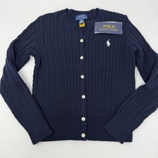 Polo Ralph Lauren Girls S 7 Cable Knit Navy Button Cardigan Sweater