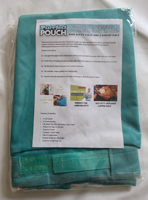 New Sealed Purrfect Pouch Comfy Cat Dog Carrier Grooming Sack Green Trim Nails