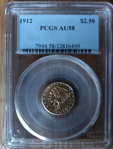 1912 $2.50 United States Indian Head 1/4 Eagle Gold Coin PCGS AU58