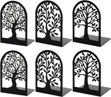 HappyHapi Book Ends, Metal Bookends for Shelves Decorative, Tree Black 