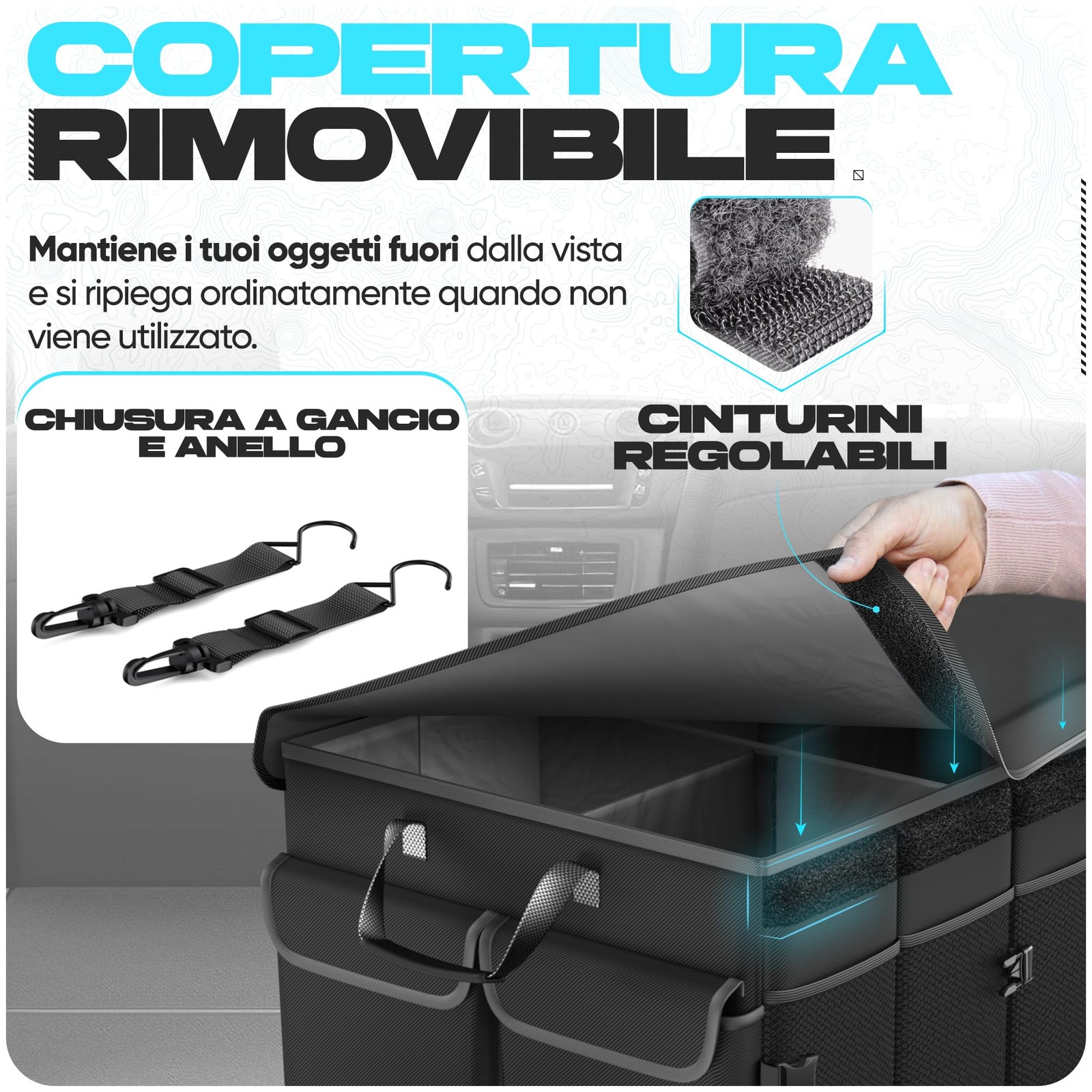 Portaoggetti Bagagliaio per Auto 85L Organizer Macchina Pieghevole Suv Accessori - Miniatura 5