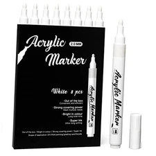 White Markers Pen Pack Paint Pens, Fine Tip Acrylic White Permanent Markers 8