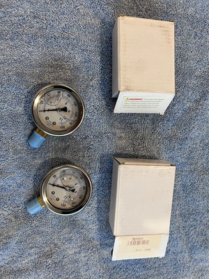#ad 2 ea Analog Liquid Pressure Gauge LS B22 Bar 110 x kPa 160 PSI Heavy Duty Chrome $50.00
