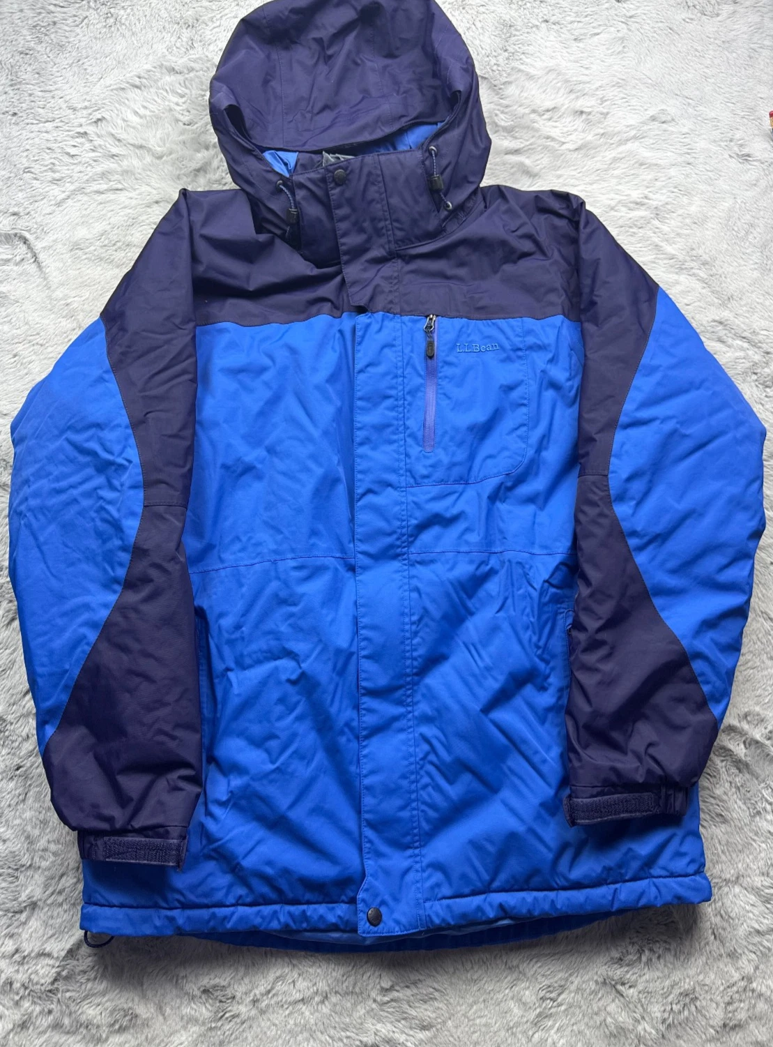 LL Bean Jacket Mens Large Regular Blue 100% Nylon Outdoor Hooded Full Zip