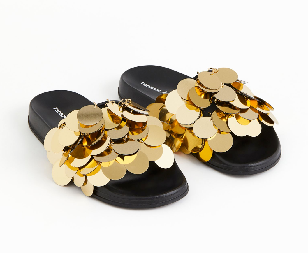 Paco Rabanne x H&M HM Sequin Disc Pool Slides Slippers Black 