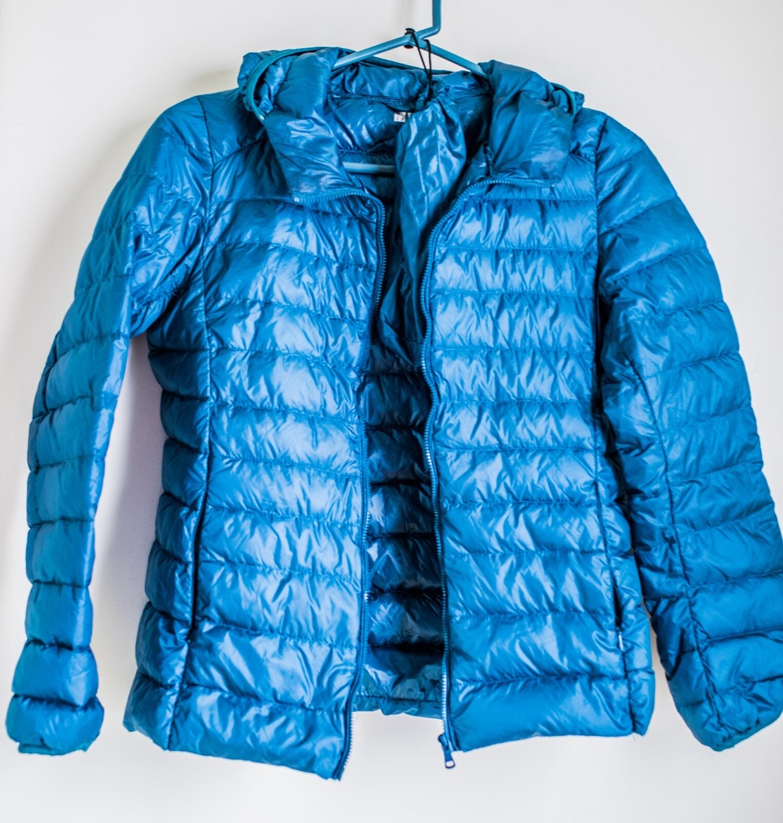 みー Olis Rose girl's blue solid hooded long sleeve parka size 10-12 t