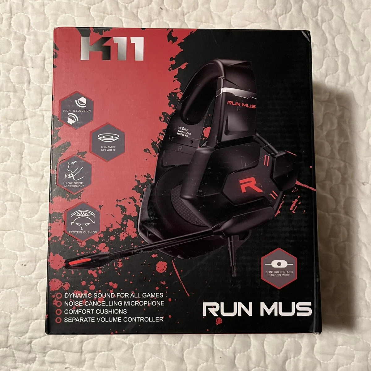 Run Mus K11 Gaming Headset Headphones Red Black New Wired eBay