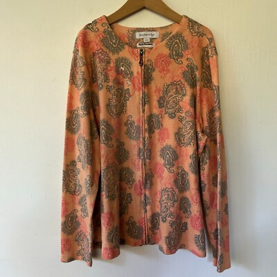 Breckenridge Jacket Womens Large Orange Sequins Art to Wear Front Zip Maximalist