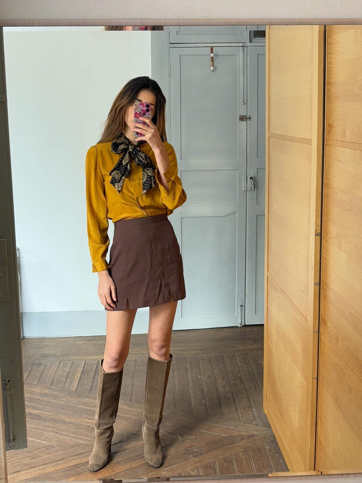 60s retro silk blouse with bow tie for women vintage style