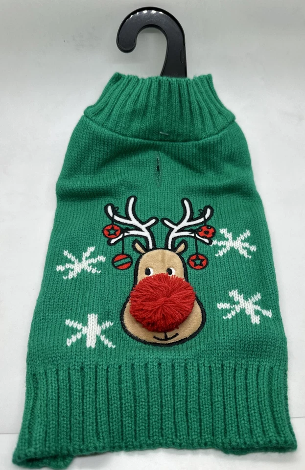Duke & Daisy Green Christmas "Reindeer" Dog Sweater Sz XS 9-11” Length NWT - Image 3 of 4