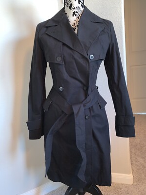 NWT EXPRESS Black Light Ecru Parisian Wrap Trench Coat Sz 1/2 SOLDOUT  Chic