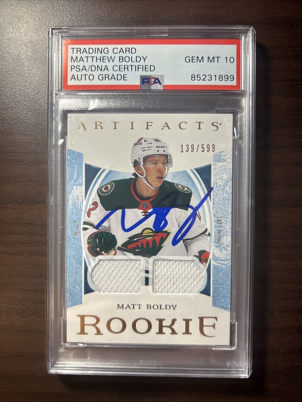 Matt Boldy 2022-23 UD Artifacts PATCH AUTO RPA /599 PSA 10 GEM WILD ROOKIE #176