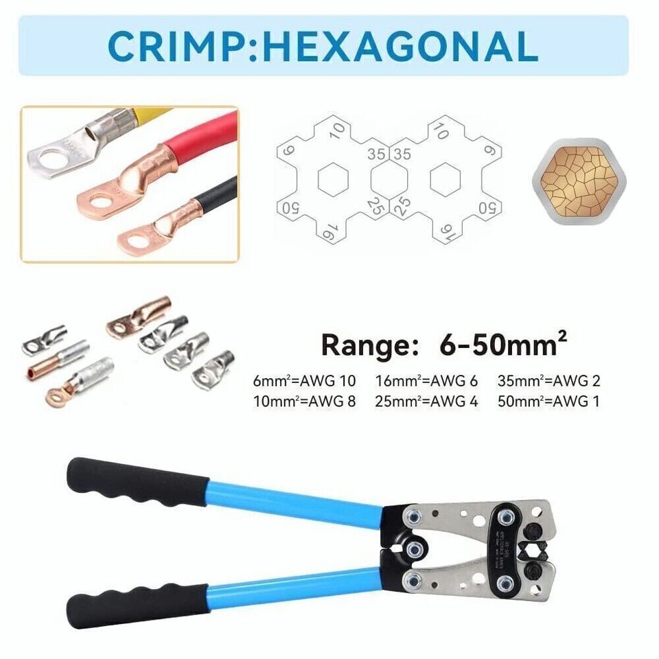 Crimpatrice Terminali Batteria Crimpatrice A Strappo Per Cavi 60 Terminali A Anello - 10-1 AWG, Blu, Nuova Rope Wrench Crimpatrice Terminali Batteria Crimpatrice A Strappo Per Cavi 60 Terminali A Anello - 10-1 AWG, Blu, Nuova Rope Wrench