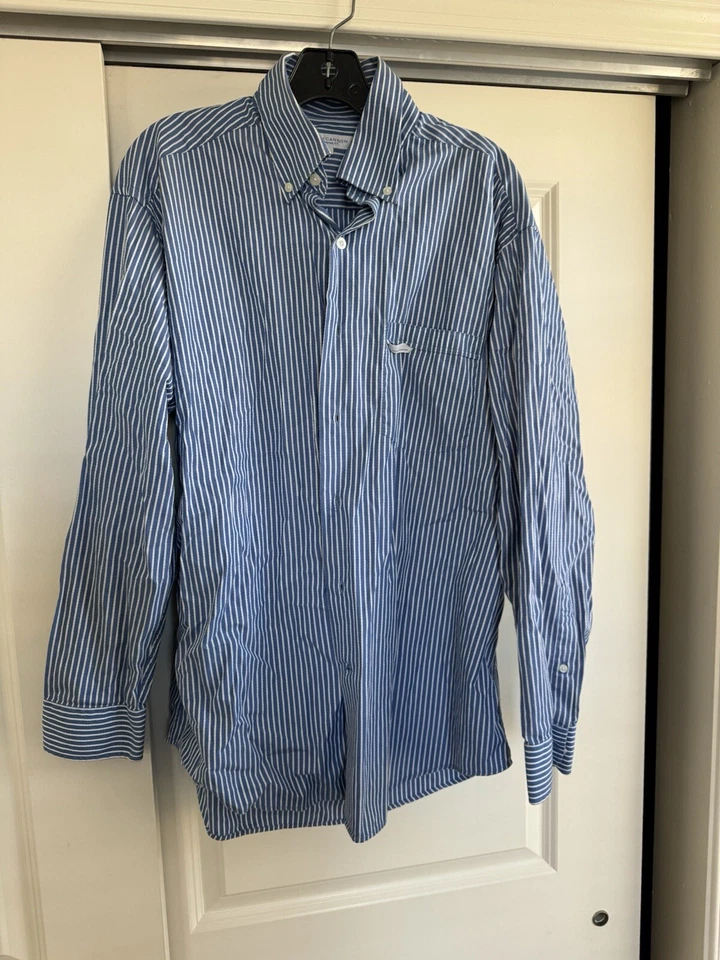 ALEX CANNON Mens L . Long Sleeve . Striped . Dress Shirt . Hidden collar buttons - Image 2 of 4