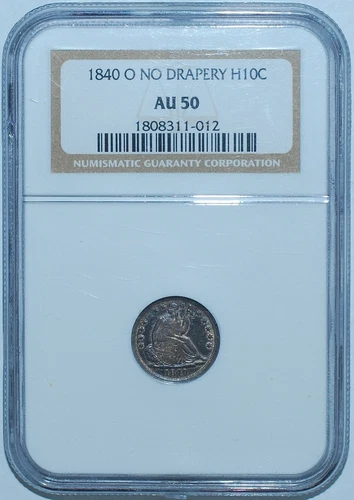 1840 O NGC AU50 No Drapery Seated Liberty Half Dime H10c
