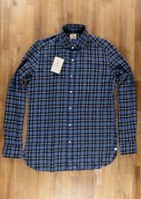  NO CUSTOMS TAX BORRELLI Napoli blue cotton plaid dress shirt Size 40 / 15.75