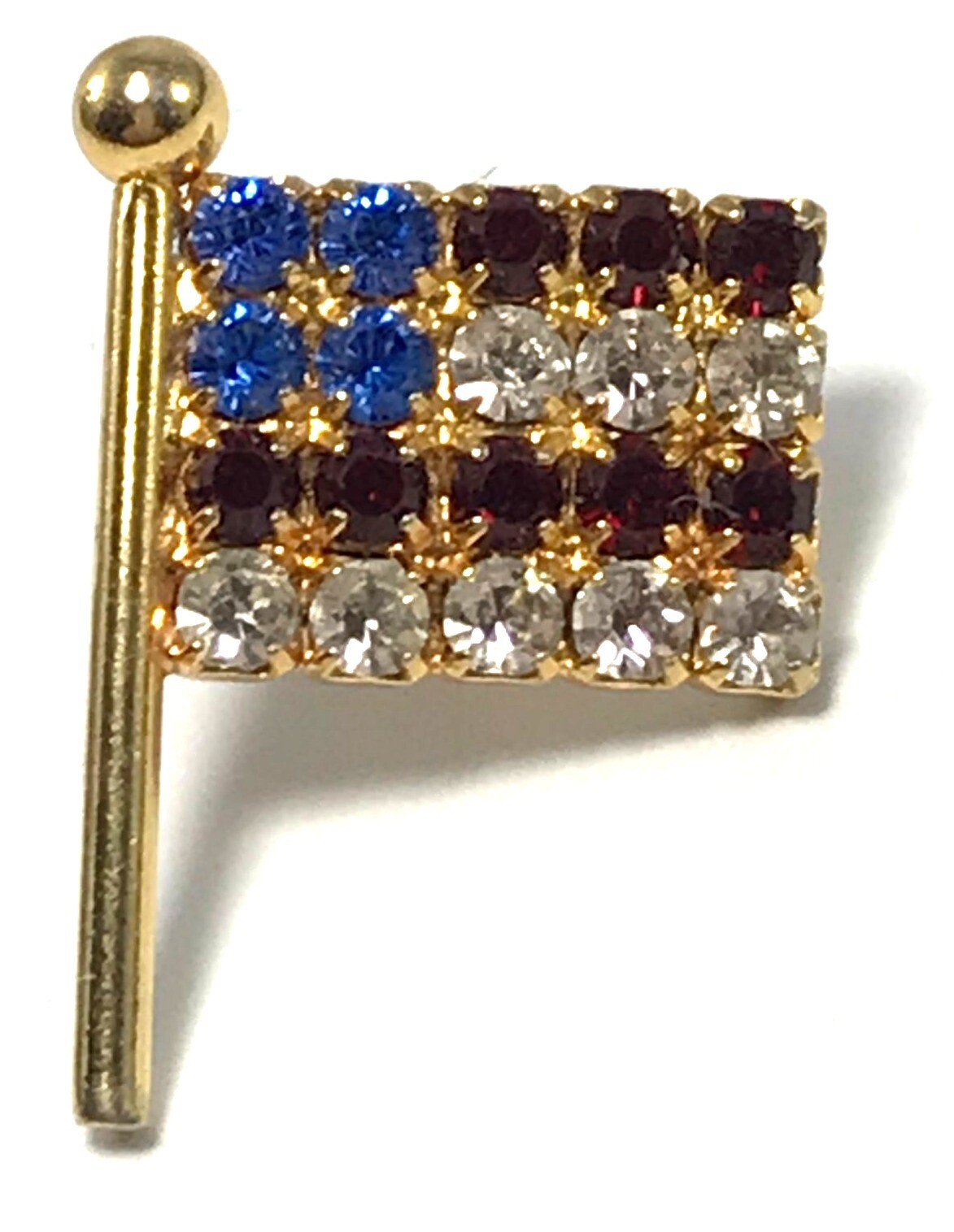 Vintage Gold Tone and Rhinestone Patriotic American Flag Tie Tack Lapel ...