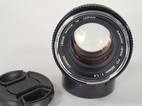 Canon FD 50mm f1.4 Manual Focus Prime Lens, Chrome Nose, w/Caps, EXC Glass