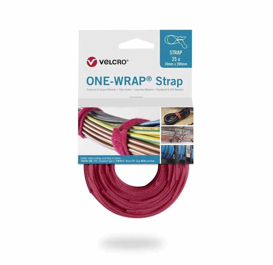 VELCRO Red Cable Ties Reusable Hook Loop Straps 20mm x 200mm 25 Pack - Image 2 of 4