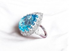 29.1CT Stylish Prong Set Simulated Aquamarine  Sapphire Halo Wedding Women Ring
