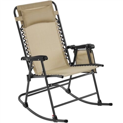 Fauteuil à Bascule Pliant Rocking Chair avec Têtière Réglable Poche de Rangement - Photo 1/25