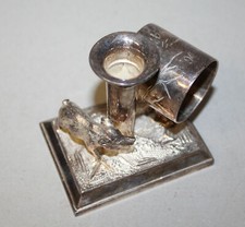 Pig or Hog Figural Antique Silver Napkin Ring with Attached Bud Vase &ndash; Pairpoint
