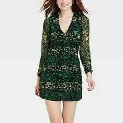 NWT A New Day Green Black Floral Ruched Front Bodycon Mini Dress Size  Medium | eBay